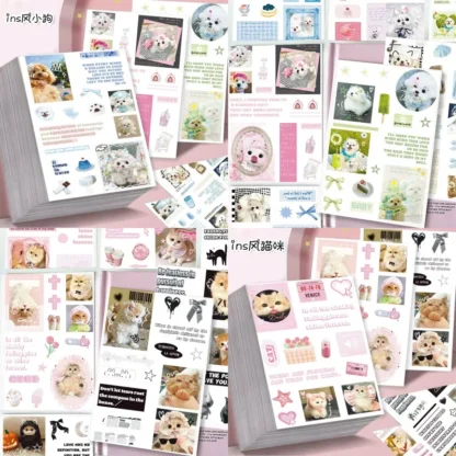 8 hojas de pegatinas cortadas para perros y gatos, calcomanías bonitas de dibujos animados para mascotas para funda de teléfono, decoración estética para diario de ordenador portátil, pegatina de Animal Kawaii