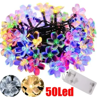 Cadena de luces de flor de cerezo alimentada por batería, iluminación Floral de hadas LED, cuerdas de flores de cristal, lámparas de luz de Navidad impermeables