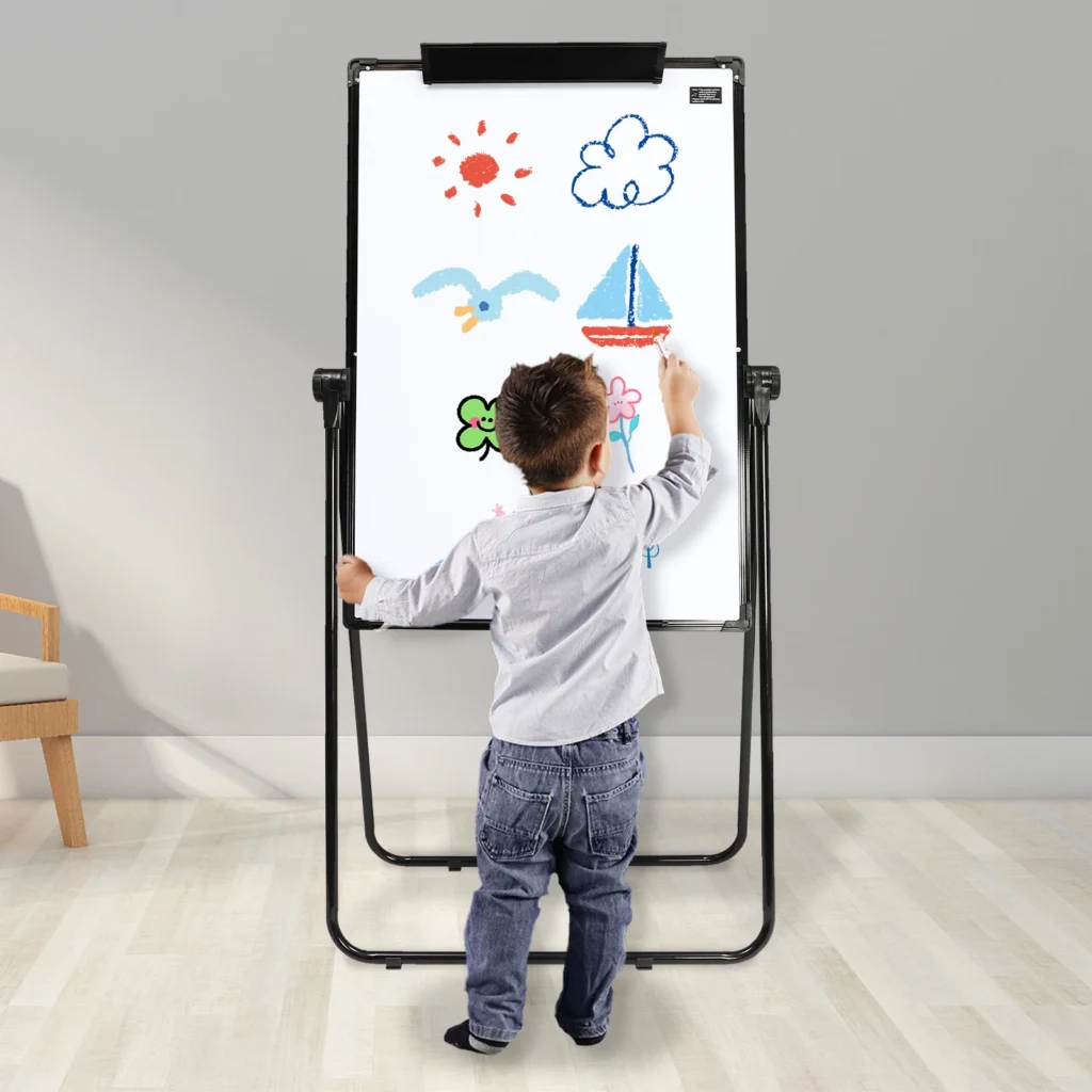 70*100cm Soporte Pizarra Blanca Magnética 360 ° Tablero de borrado en seco ajustable, caballete de tabla abatible de doble cara con piezas de envoltura en ángulo ABS