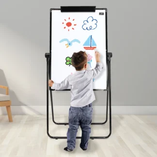 70*100cm Soporte Pizarra Blanca Magnética 360 ° Tablero de borrado en seco ajustable, caballete de tabla abatible de doble cara con piezas de envoltura en ángulo ABS