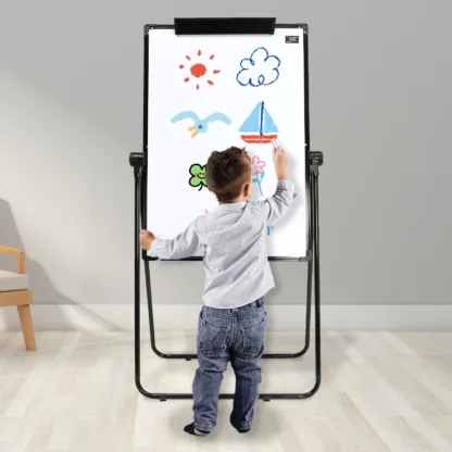 70*100cm Soporte Pizarra Blanca Magnética 360 ° Tablero de borrado en seco ajustable, caballete de tabla abatible de doble cara con piezas de envoltura en ángulo ABS