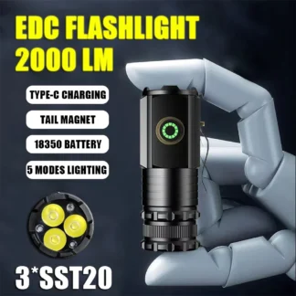 Mini linterna LED 3LED, luz de Flash Ultra fuerte, portátil, recargable por USB, batería integrada con Clip para bolígrafo e imán trasero