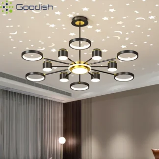 Anillo de cielo estrellado elegante de lujo moderno, luces LED colgantes de ambiente, lámpara artística creativa para sala de estar, candelabro de decoración del hogar