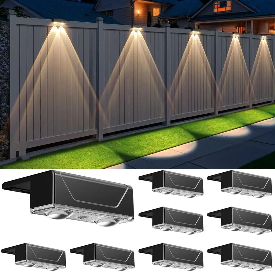 Luces Solares para Cercas, 3 Modos de Color 3000K 4000K 6000K, IP55 Impermeables, para Exteriores y Jardín
