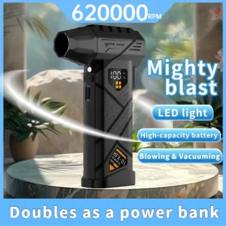 Soplador de Aire Turbo Inalámbrico de Mano de 620000 RPM, Recargable, con Banco de Energía, para Limpieza de Autos, Hogar, Oficina y PC