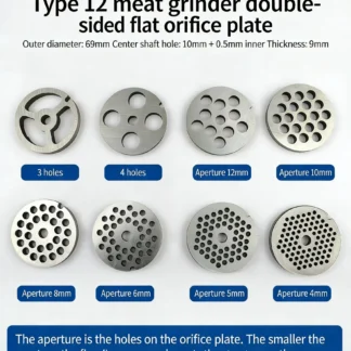 12 # Accesorios para picadoras de carne eléctricas: Placa de orificio de acero inoxidable, Rejilla de descarga, Cuchilla redonda