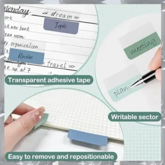 Venta caliente-pestañas de libros autoadhesivas multicolores, marcadores de página, pestañas de página grabables de 1,8X1,1 pulgadas, transparentes para cuaderno