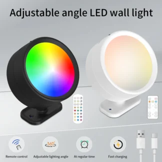 Luces de pared magnéticas modernas Lámpara de pared LED 360 ° Luces montadas en la pared con rotación, aplique de pared recargable RGB remoto, decoración de habitación