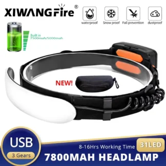 Faros delanteros recargables por USB de 7800mah/5000mah, luces LED para correr, reflector grande para exteriores, linternas de reparación, lámpara de advertencia, 3 modos