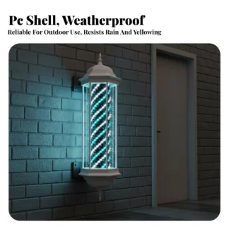 Lámpara de Estilista con Diseño Retro, Poste Giratorio Iluminado, Rayas Rojas, Blancas y Azules, Resistente al Agua, para Montar en la Pared