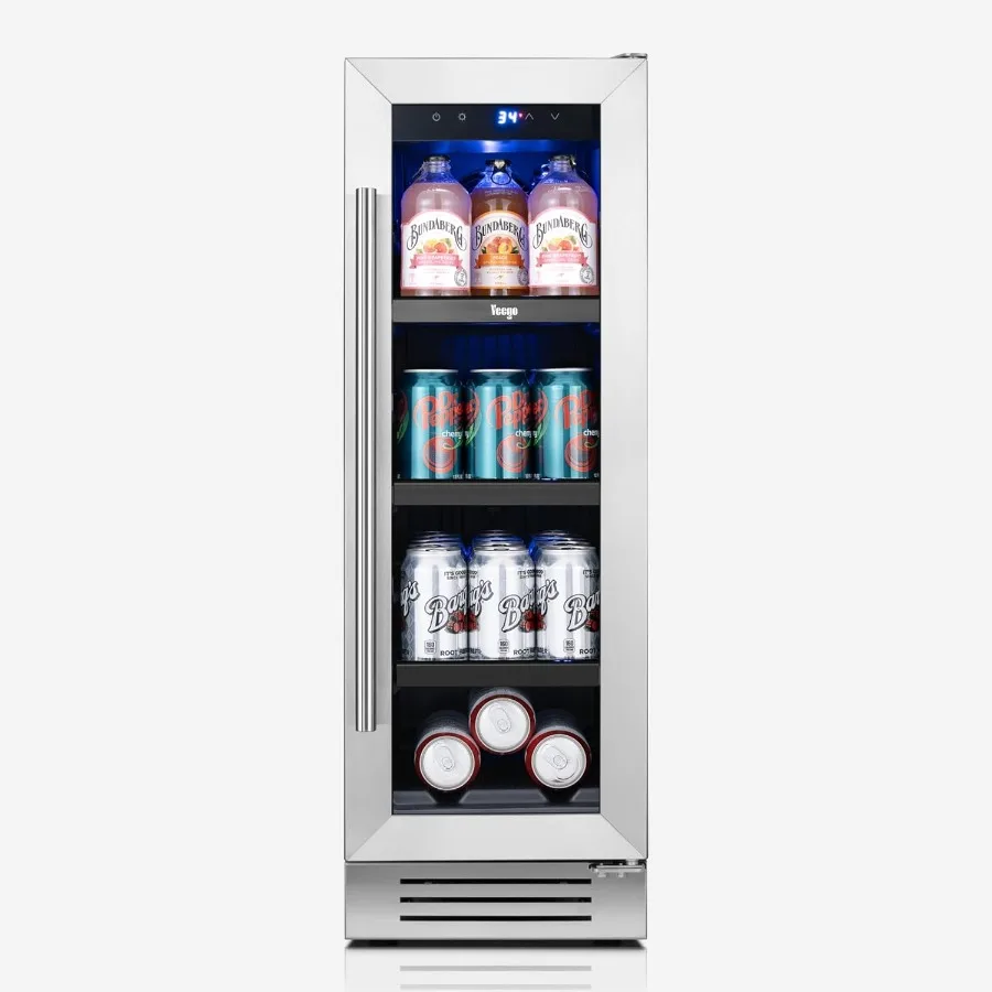 Refrigerador para bebidas, refrigerador para bebidas, 12 pulgadas, 60 latas, refrigerador de cerveza, puerta de vidrio 34-54, refrigerador debajo del mostrador incorporado para bebidas