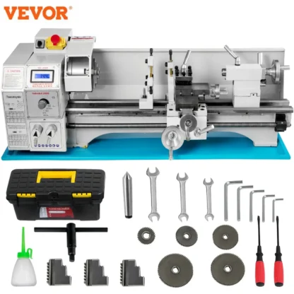 Torno de Metal Mini VEVOR 550W-1100W de Velocidad Variable y Gran Rango de Giro para Roscado, Torneado de Contrafaz y Taladrado