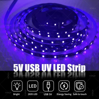 Tira de luz LED UV negra USB, lámpara UV ultravioleta de 385nm-400nm para mancha de orina de mascotas, luz negra, decoración de fiesta de DJ para baile de Navidad y Halloween