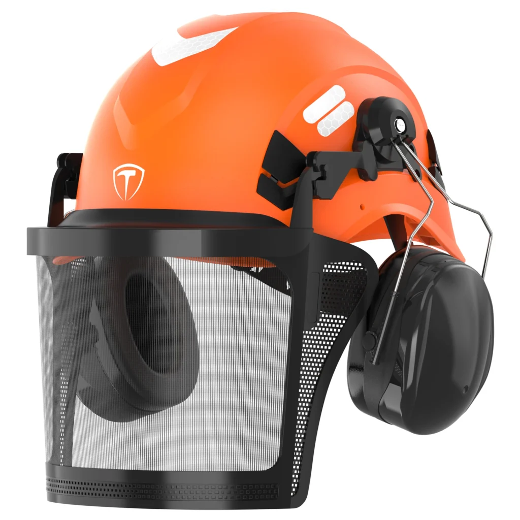 Casco de seguridad para motosierra TOOLIOM con protector facial y orejeras, certificado ANSI Z89.1, forestal/Arborist PPE