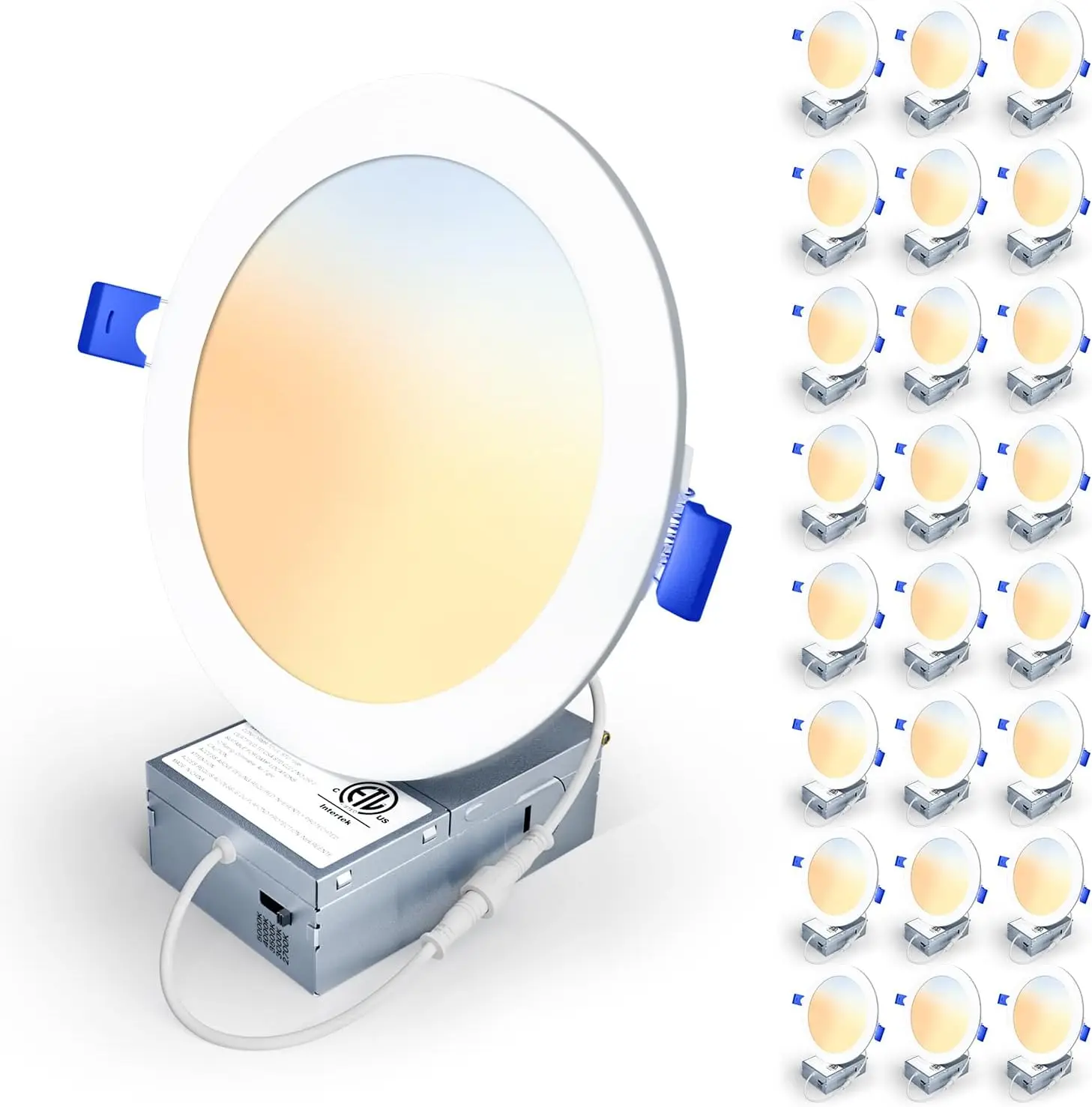 Luz LED Empotrable Delgada de 6 Pulgadas, Paquete de 24, Regulable, 2700K-5000K Seleccionable, 1200LM, Certificación ETL y FCC