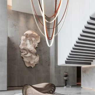 Dimmable LED Brown Black Leather Belt 2024 Chandelier Lighting Suspension Luminaire Hanging Light Lampen For Living Room