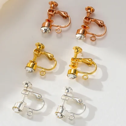 10 Uds. Componente convertidor de pendientes con Clip de latón con diamantes de imitación de cristal Clip de pendiente no perforado para suministros de joyería DIY
