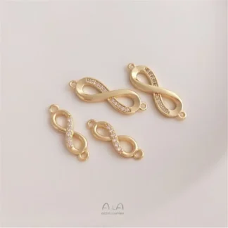 Accesorios colgantes dobles en forma de 8 circonita con incrustaciones de oro de 14K, hebilla de 8 caracteres de amor ilimitado, conector de joyería para pulsera Diy