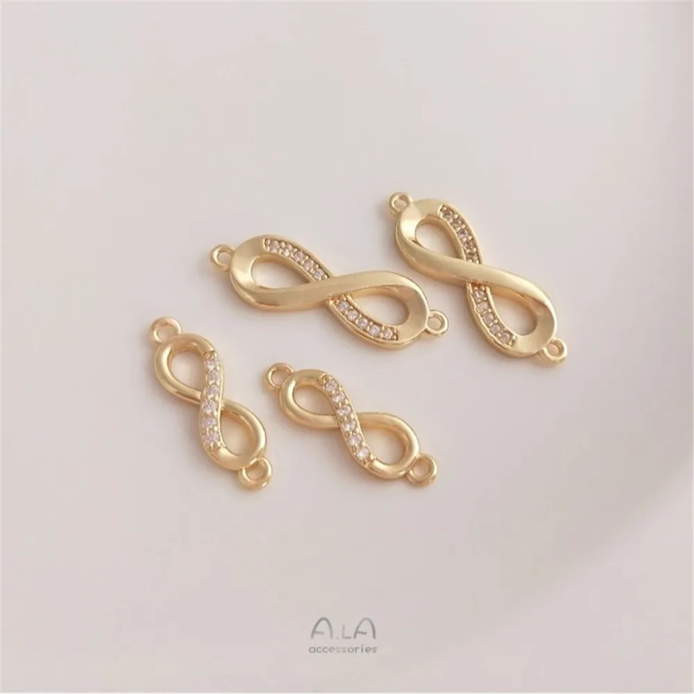 Accesorios colgantes dobles en forma de 8 circonita con incrustaciones de oro de 14K, hebilla de 8 caracteres de amor ilimitado, conector de joyería para pulsera Diy
