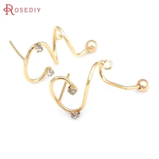 Pendientes en espiral de latón y circón para mujer, aretes de 6 piezas, Color dorado de 18K, alfileres de alta calidad, accesorios para hacer joyas