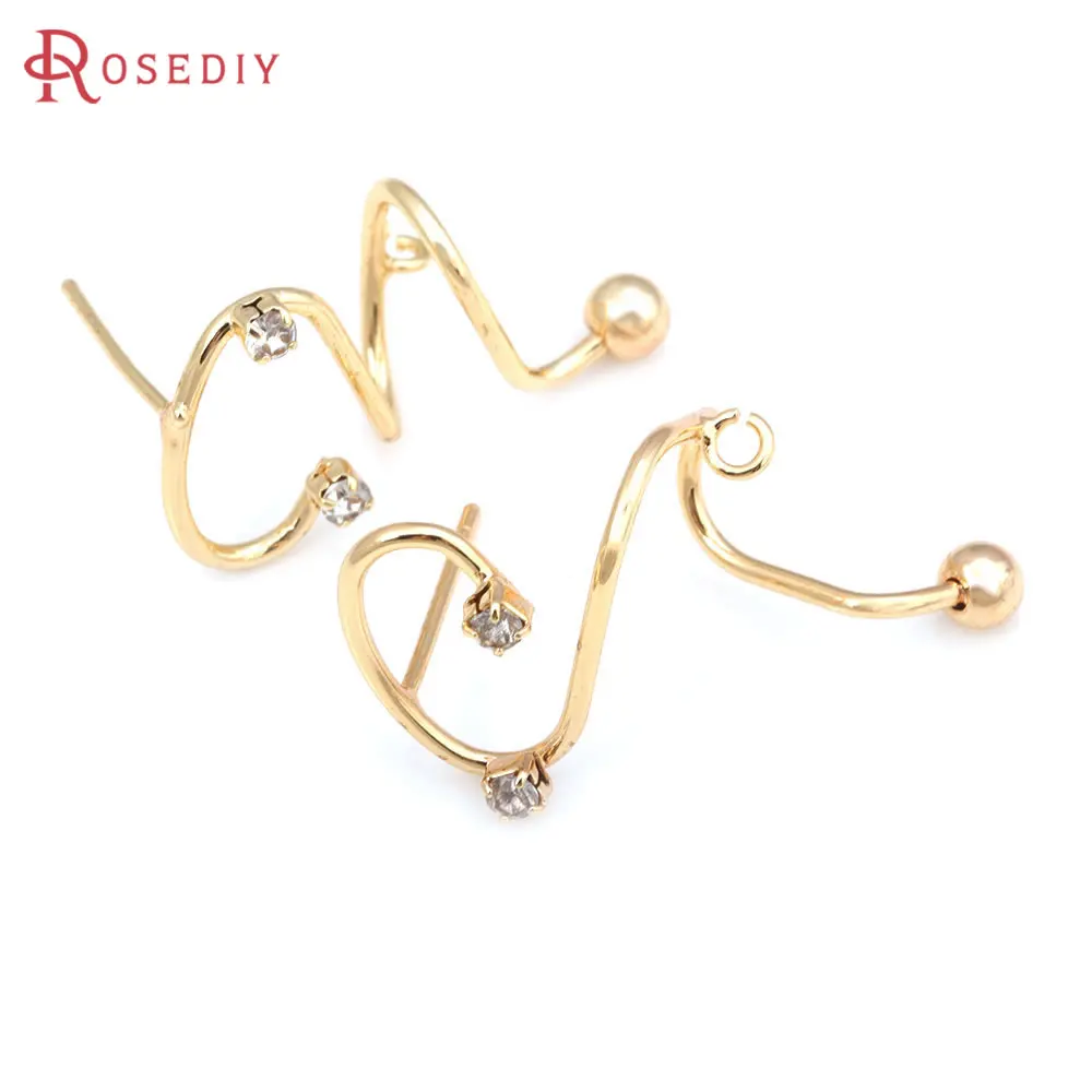 Pendientes en espiral de latón y circón para mujer, aretes de 6 piezas, Color dorado de 18K, alfileres de alta calidad, accesorios para hacer joyas