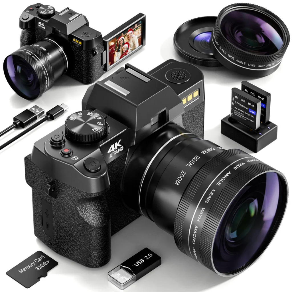 Cámaras digitales NBD de 48 MP para fotografía con control WiFi y aplicación, cámara Vlogging con enfoque automático 4K, antivibración, baterías duales