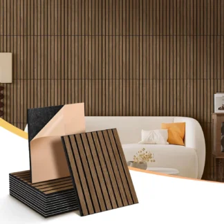 Paquete de 12 Paneles Acústicos de Nogal, Paneles de Pared Autoadhesivos para el Hogar, Oficina y Estudio