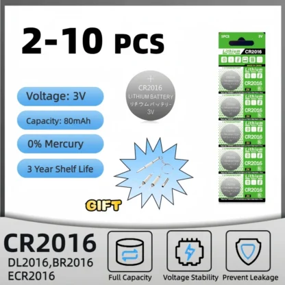 2-10 Uds CR2016 batería de botón de litio DL2016 BR2016 DL2016 LM2016 3V CR 2016 pilas de reloj de pila de moneda para juguetes reloj remoto