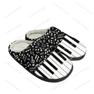 Notas musicales, patrón de dibujos animados, zapatillas personalizadas de algodón para el hogar, sandalias para hombre y mujer, zapatillas térmicas de felpa para dormitorio que mantienen el calor