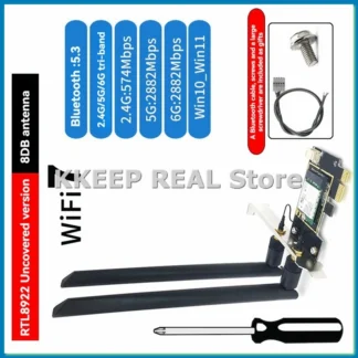 Tarjeta Adaptadora WiFi7 PCI-E RTL8922AE Tri Banda 2.4G/5G/6GHz 6338Mbps Bluetooth 5.4 Adaptador de Red Inalámbrica para Win11/10-A79M