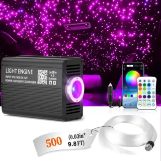 Kit de Iluminación Starlight Headliner de 500 Piezas – Motor de Fibra Óptica RGBW de 16W, Efecto Centelleante, Control por Aplicación, Sincronización con Música, Fácil Instalación para Auto y Hogar