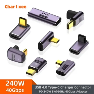 Adaptador OTG tipo C 5A, convertidor de datos de carga rápida de 240W, USB 4,0, 40Gbps, compatible con 8K, 60Hz, USB C, codo de 90/180 grados, adaptador en forma de U