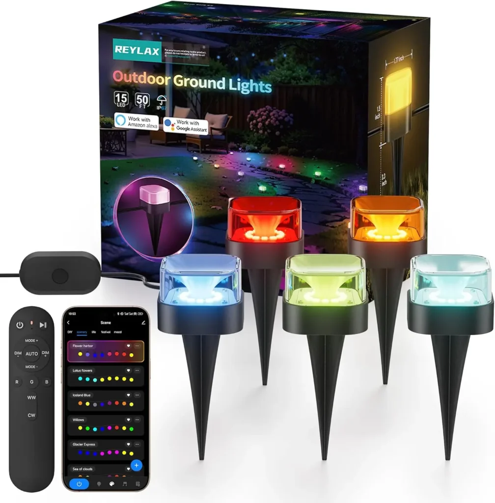 Luces de Jardín RGB para Exteriores de 15 Metros, Paquete de 15 con Blanco Cálido/Frío, Impermeables IP67, Sincronización con Música y Control por Aplicación, Compatibles con Alexa/Google