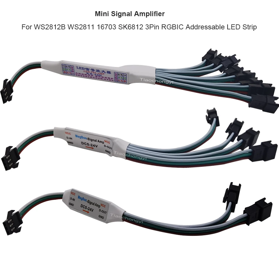 Mini repetidor amplificador de señal para WS2812B WS2811 16703 SK6812 Módulo de cadena de tira LED direccionable RGBIC de 3 pines 1 a 4/8 5-24V