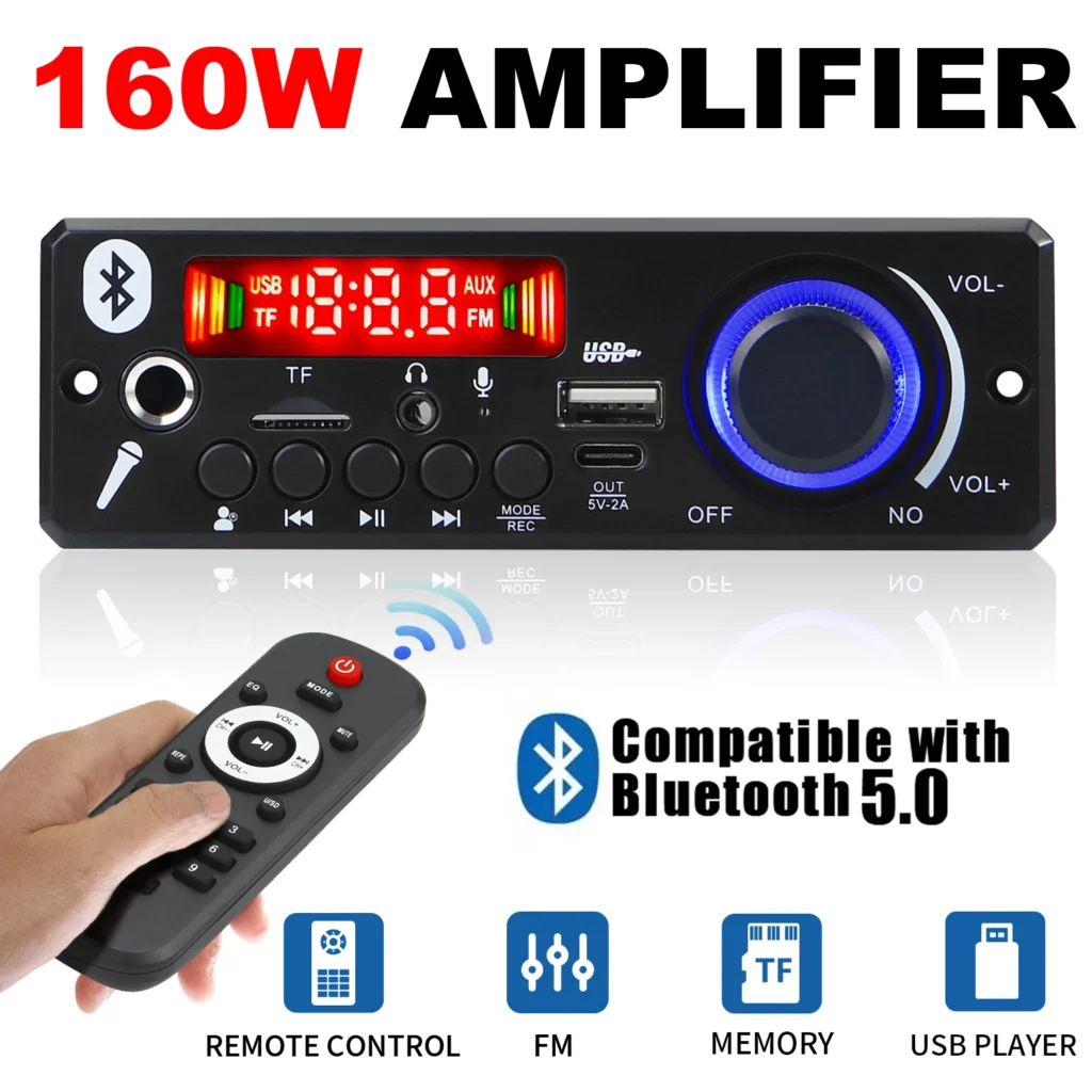 AMPLIFICADOR Digital doméstico de 160W, placa decodificadora de MP3, 12V, 80W, potencia de Audio, Bluetooth, FM, para música, subwoofer, altavoces, Control de volumen