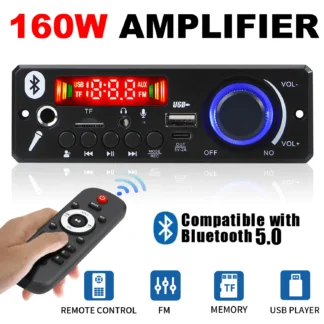 AMPLIFICADOR Digital doméstico de 160W, placa decodificadora de MP3, 12V, 80W, potencia de Audio, Bluetooth, FM, para música, subwoofer, altavoces, Control de volumen