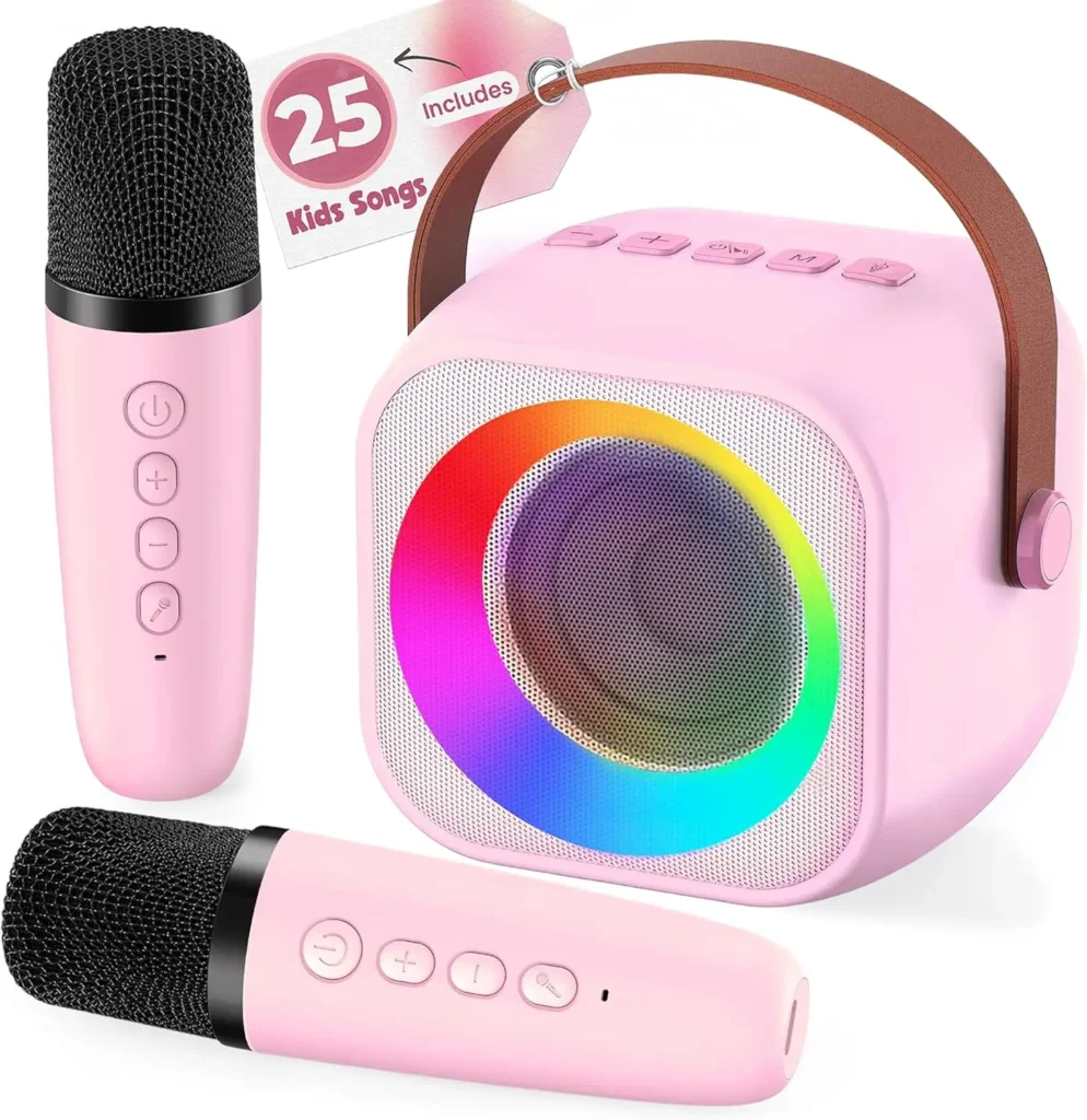 Máquina de Karaoke para Niños con 25 Canciones, Altavoz Bluetooth y 2 Micrófonos Inalámbricos - Regalo de Cumpleaños Perfecto para Edades de 3 a 7 Años