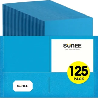 Paquete de 125 carpetas azules de 2 bolsillos para papel tamaño carta, organizadores de archivos duraderos para la escuela, la oficina y el hogar