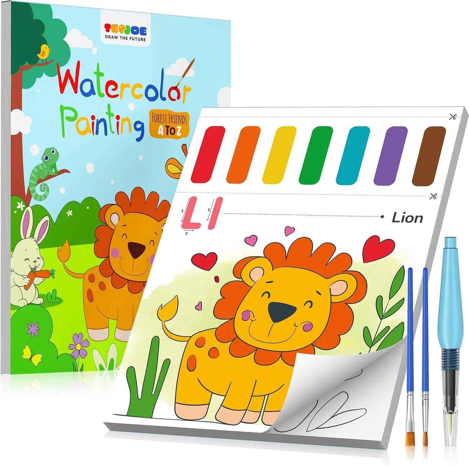 Libros de Colorear con Agua para Niños, Set de Pintura de Animales de la A a la Z con Pinceles, Actividad Artística sin Desorden para Edades de 4 a 8 Años, Juguete de Manualidades Navideñas