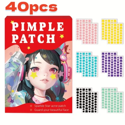 40 Uds. Parches para espinillas de estrellas para hidrocoloides faciales, cubierta absorbente, árbol de té, parche hidrocoloide para acné, lindo parche para espinillas de estrellas.