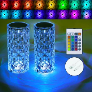 Lámpara de mesa táctil RGB Rose Diamond (paquete de 2) Luz nocturna que cambia de color para dormitorio, sala de estar, decoración de fiestas con control remoto