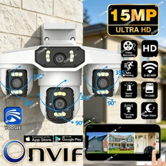 Cámara IP Yoosee de 15MP y 8K, tres pantallas, WiFi, impermeable para exteriores, cuatro lentes, seguimiento automático, PTZ, seguridad, CCTV, videovigilancia, Onvif