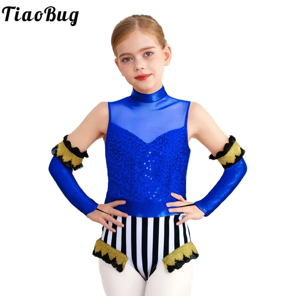 Disfraz de actuación de maestro de ceremonias de circo para niñas, mono de baile de patinaje con lentejuelas sin mangas, mono de manga larga para fiesta de Carnaval de Halloween
