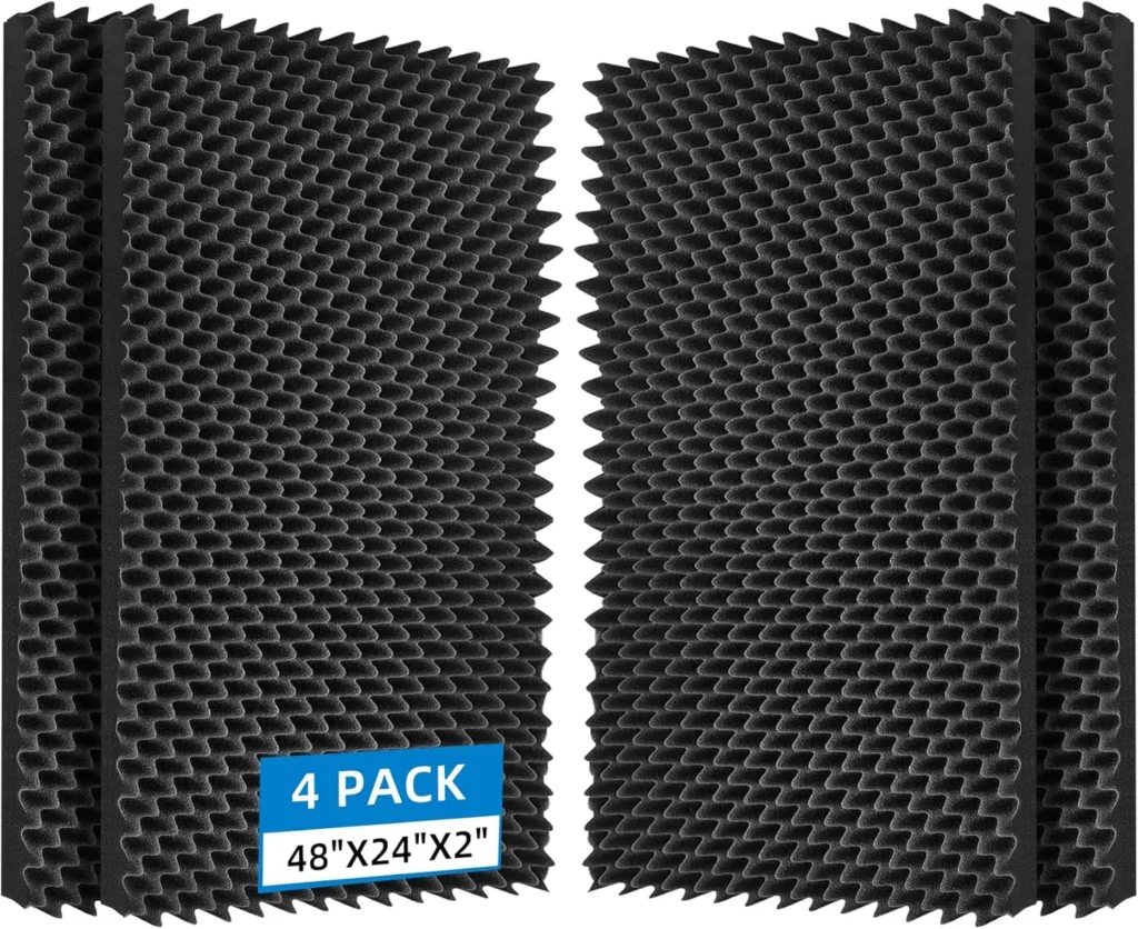 Paquete de 4 Paneles de Espuma Acústica de 48x24x2 Pulgadas, Insonorización de Alta Densidad para el Hogar, Estudio u Oficina, Color Negro