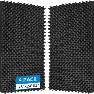Paquete de 4 Paneles de Espuma Acústica de 48x24x2 Pulgadas, Insonorización de Alta Densidad para el Hogar, Estudio u Oficina, Color Negro