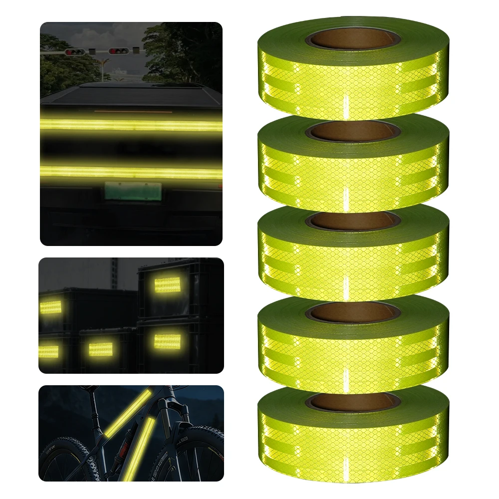Cintas reflectantes para camiones, película reflectante de advertencia de carretera, fluorescente, verde, alta reflexión, precaución de seguridad, 5cm x 1/3/5M