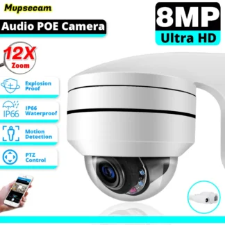 Cámara de videovigilancia POE HD 4K 8MP, Zoom óptico 12X, PTZ, IR, detección inteligente, CCTV, seguridad al aire libre, cámara IP a prueba de vandalismo