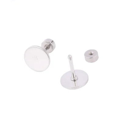 20 piezas de acero inoxidable, 8mm, almohadilla circular, pendientes, postes, hallazgos con parte trasera de tornillo, Base de pendientes Diy, espacios en blanco para fabricación de joyas