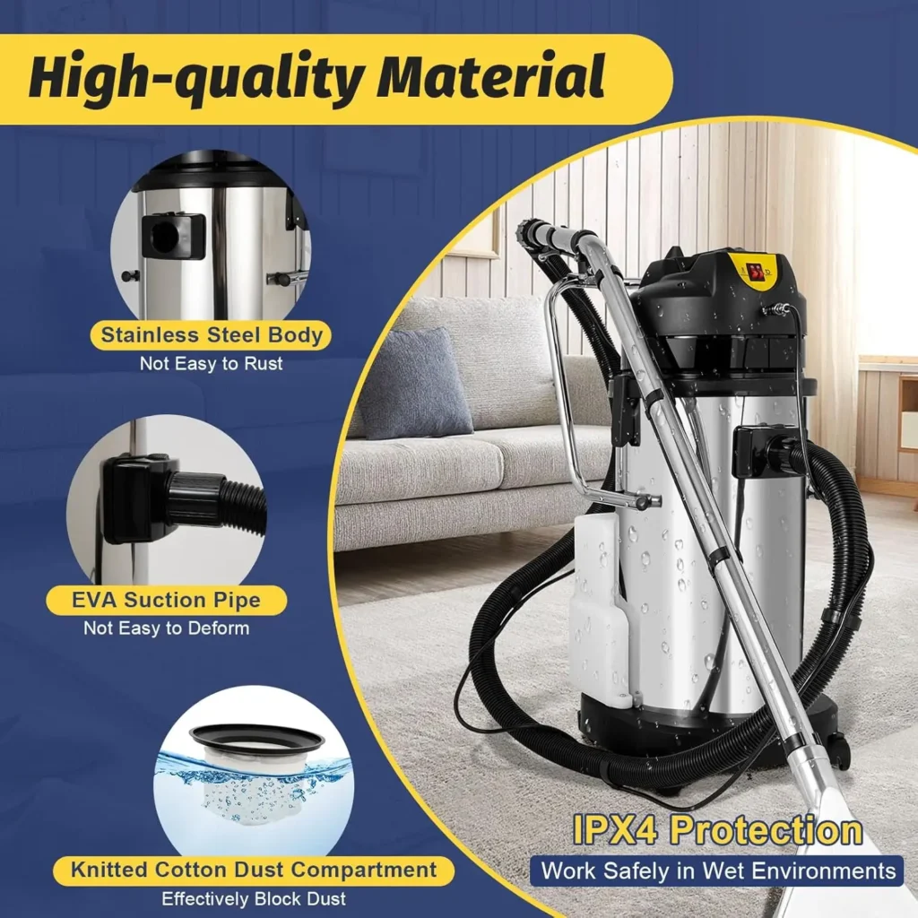 Máquina Limpiadora de Alfombras Comercial de 1034W y 40L/11Gal, Sistema de Limpieza de Pisos Multiusos 3 en 1, Aspiradora y Lavadora de Alta Potencia