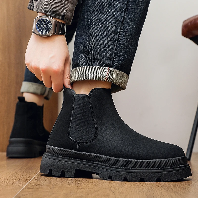 Botines de Plataforma para Hombre 2025, Botas Chelsea de Alta Calidad, Zapatos de Diseñador de Lujo para Hombre, Tacón Plano, Cálidos, Casuales y Elegantes